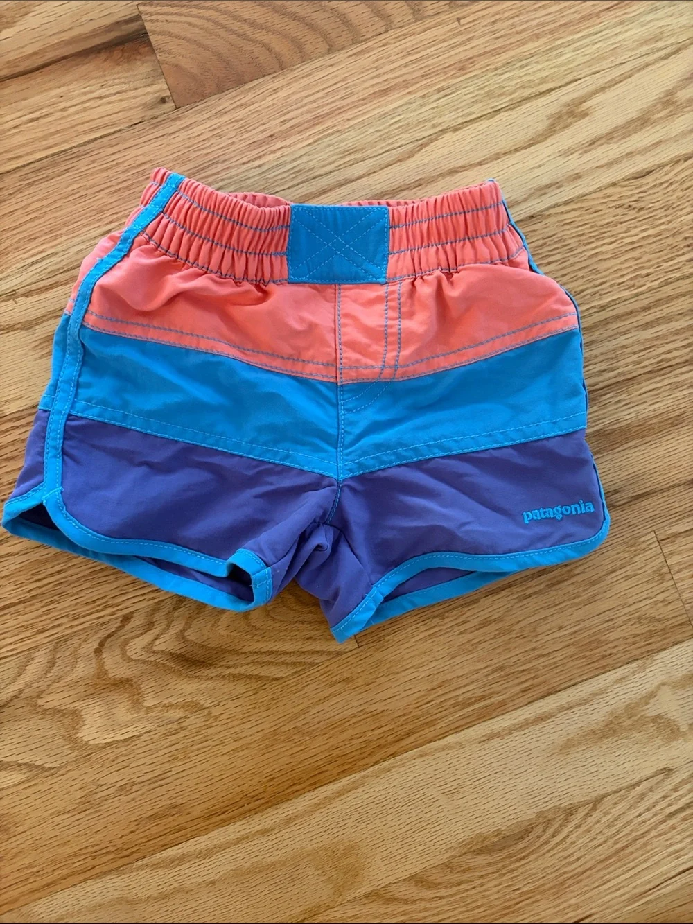 Patagonia Boys' Colorblock Swim Boardshorts - Coral, Teal & Purple
