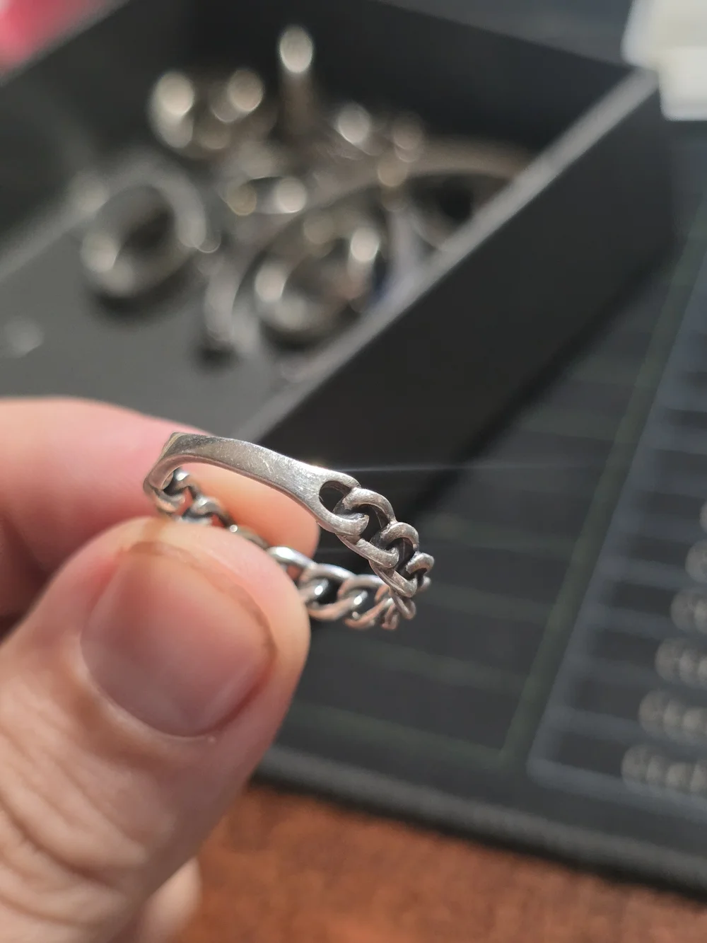 Sterling Silver Link Ring with Cuban Accent