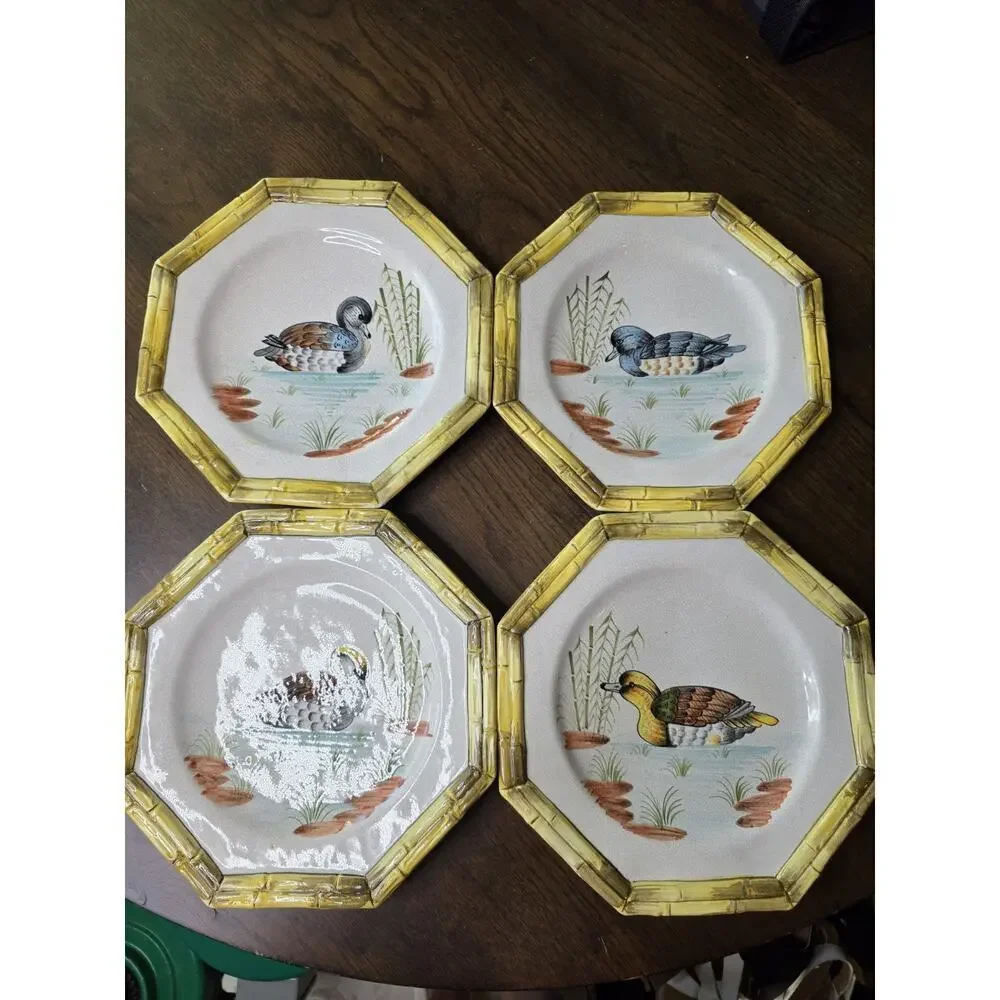 Ducks Bird Stoneware Dinner‎ Plates Set/4 Thanksgiving Made In Italy