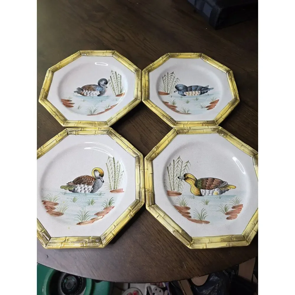 Ducks Bird Stoneware Dinner‎ Plates Set/4 Thanksgiving Made In Italy