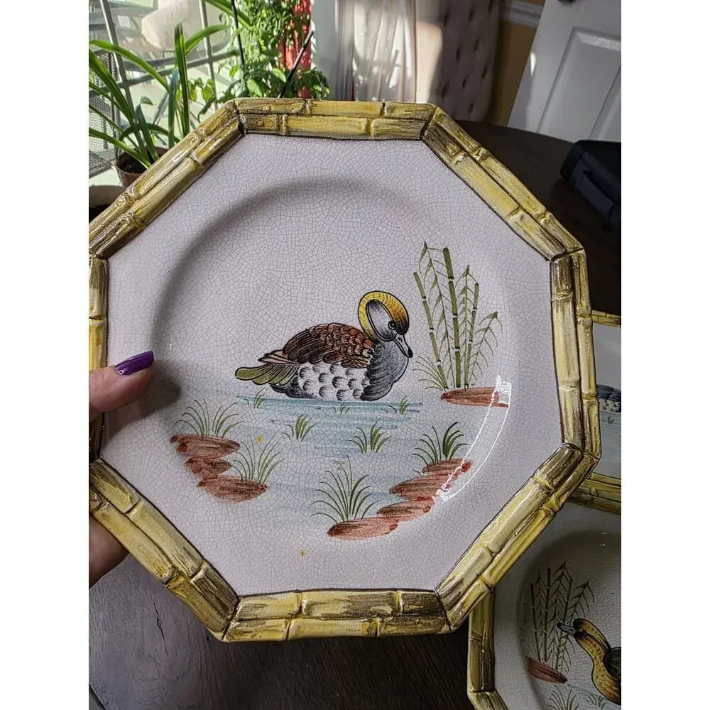 Ducks Bird Stoneware Dinner‎ Plates Set/4 Thanksgiving Made In Italy