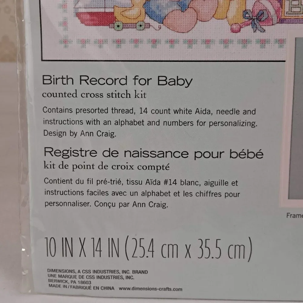 Dimensions Birth Record for Baby Counted Cross Stitch Kit NWT