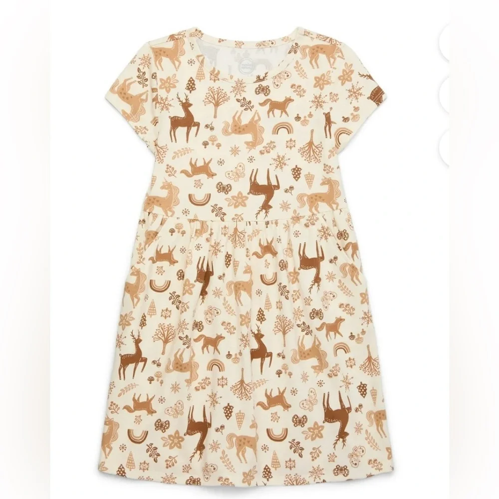 🔴 3/$12 WonderNation Ivory Dress‎ with Brown Animal/Nature Pattern! NWT!