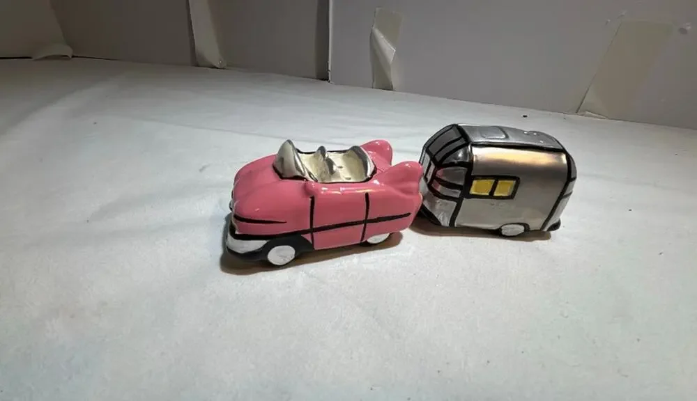 Vintage Ceramic Car and Trailer Salt and Pepper Shakers