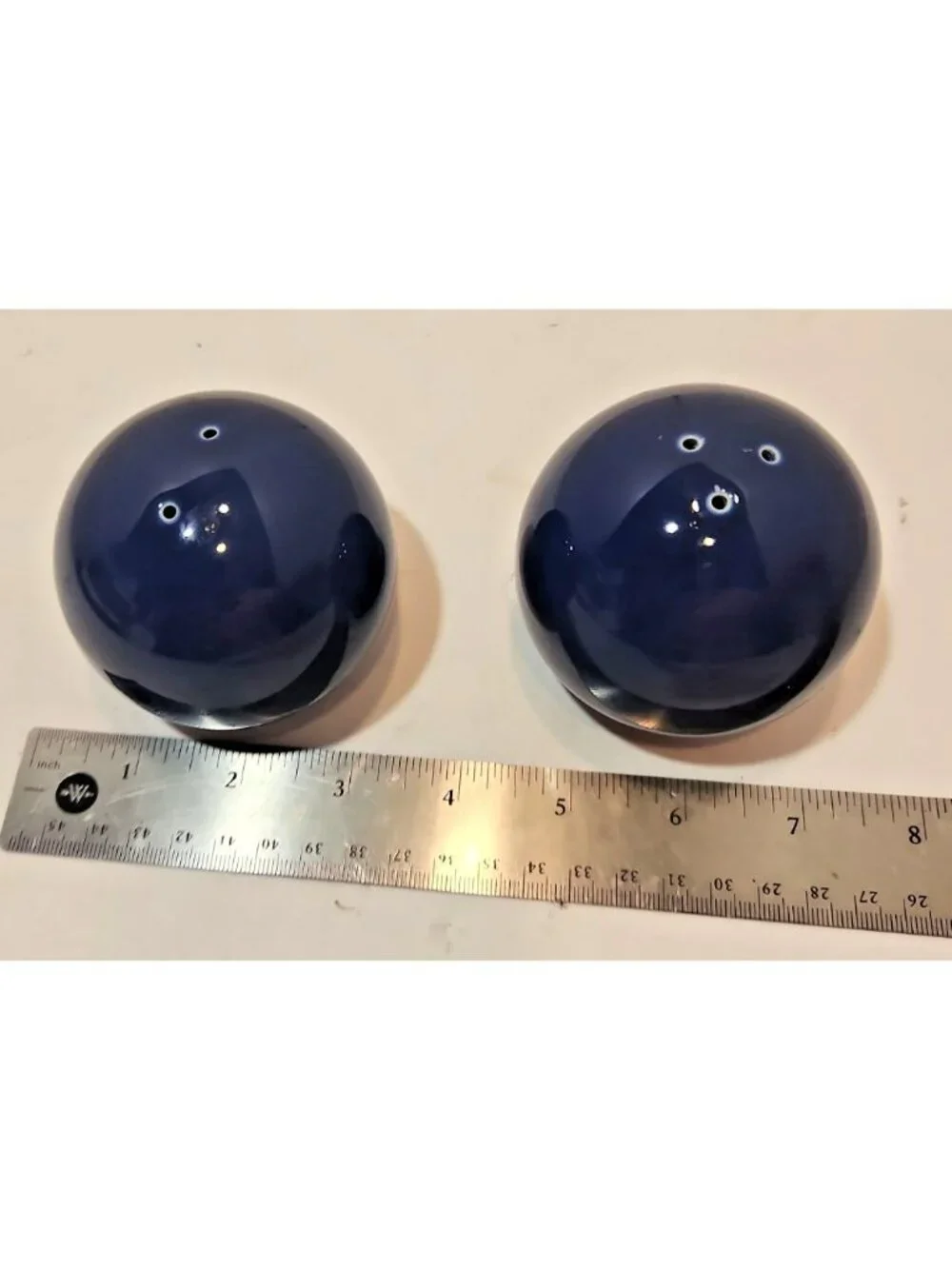 Vintage Nancy Calhoun Sapphire Blue Round Ball Stoneware  Salt & Pepper Shakers