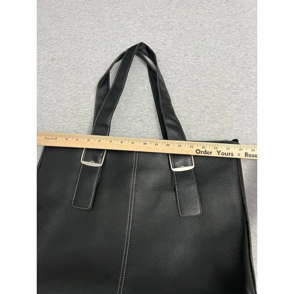 Black Solo New York Womens Faux Leather Tote With Pink Interior Buckle Strap Lap