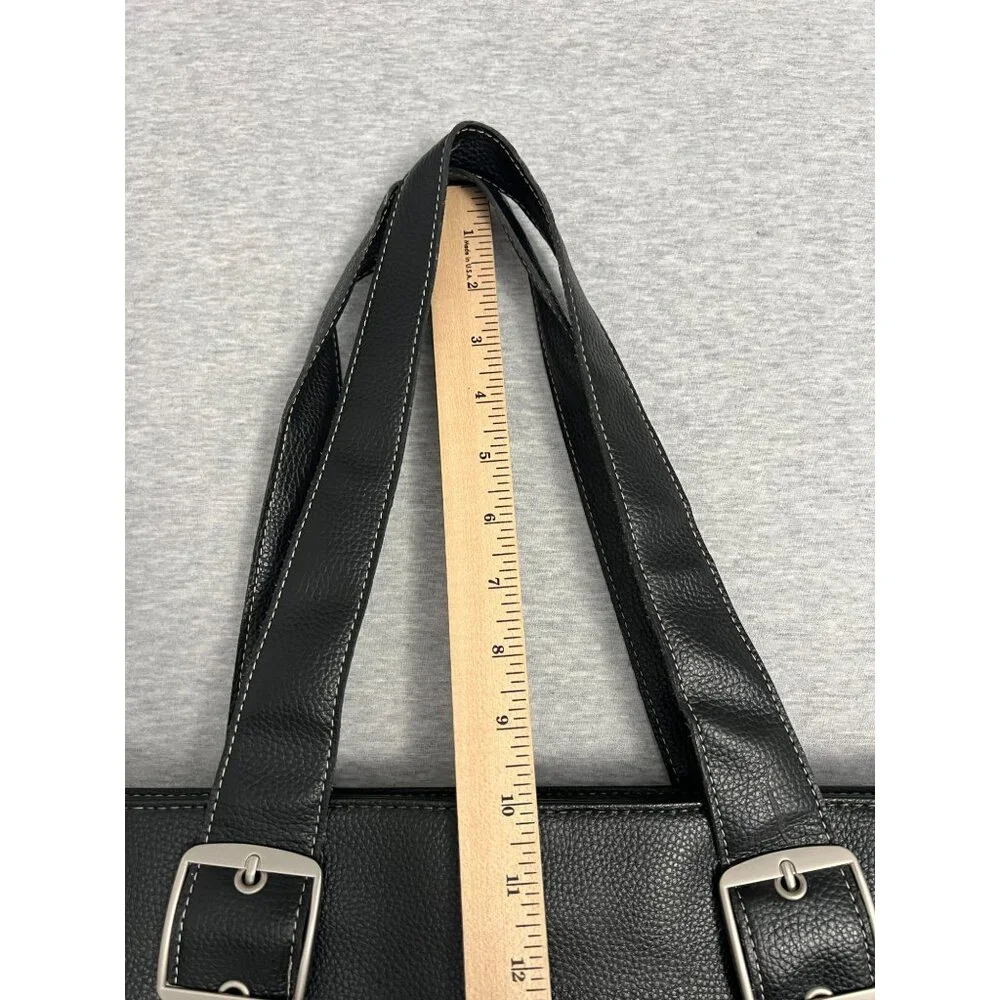 Black Solo New York Womens Faux Leather Tote With Pink Interior Buckle Strap Lap