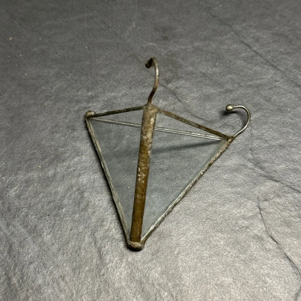 Vintage Stained Glass Air‎ Plant Holder Triangular Pyramid Hanging Terrarium 3