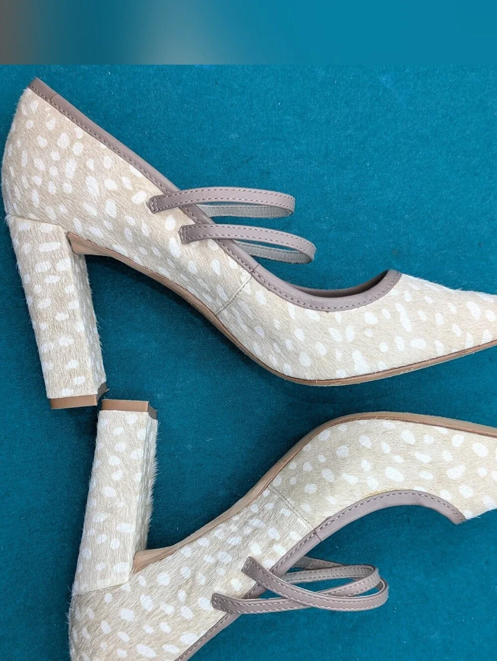 Boden Real Leather Pony Hair Animal Print Strappy Block Heels 39 US 8.5