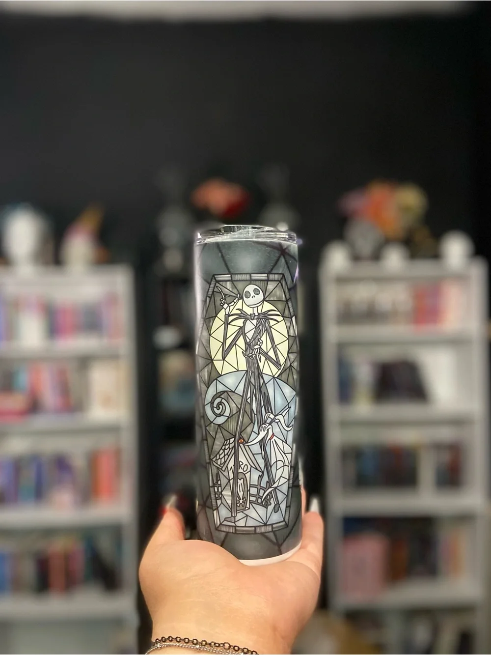 Nightmare-Inspired Stainless Steel Travel Tumbler - Black and Gray