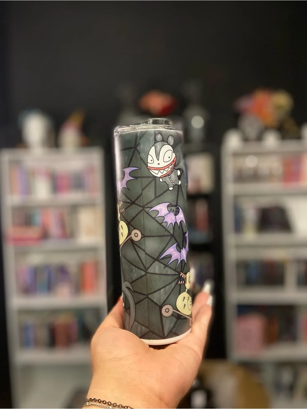 Nightmare-Inspired Stainless Steel Travel Tumbler - Black and Gray