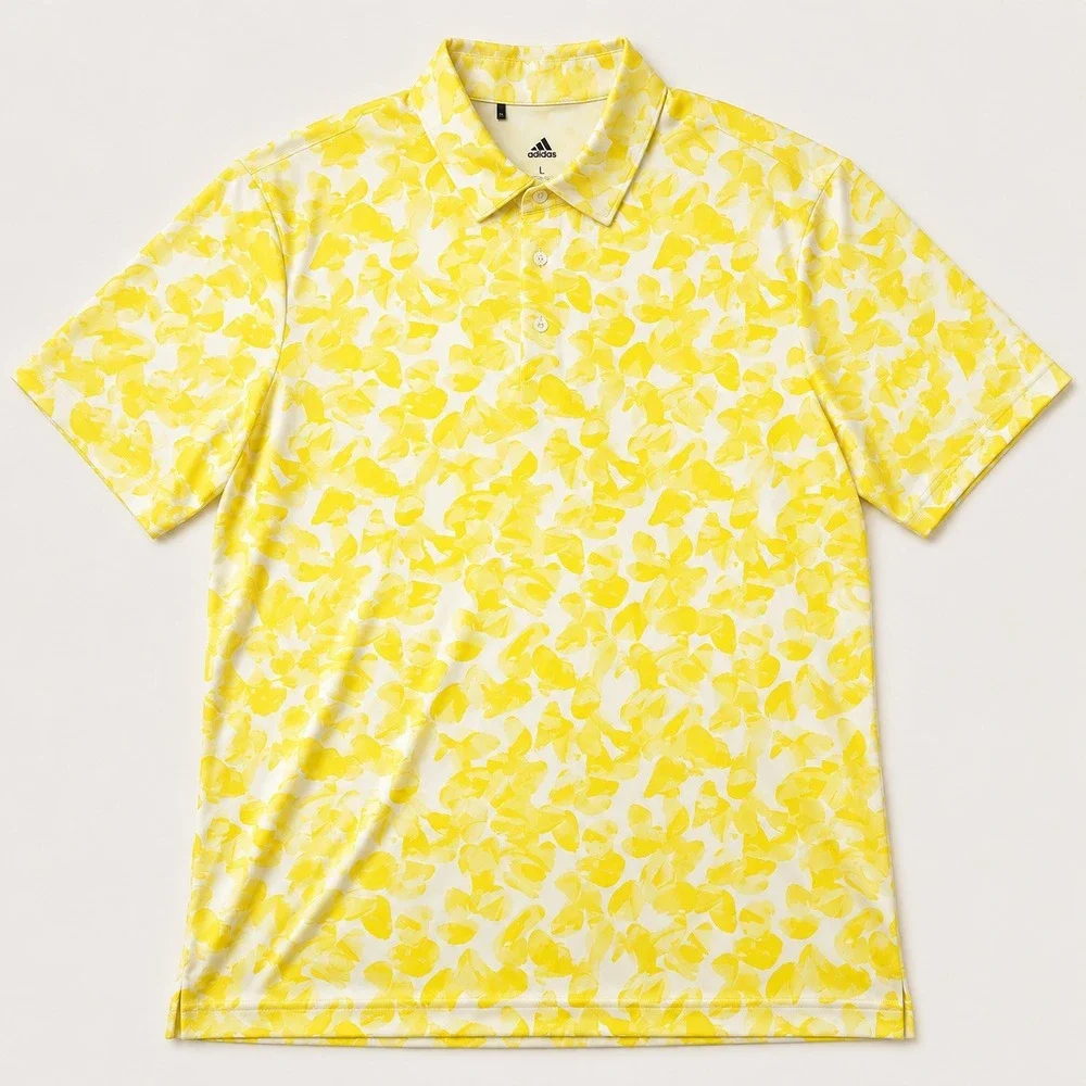 NWT Adidas Golf Polo Shirt Mens Medium Yellow Floral Print Performance Golf