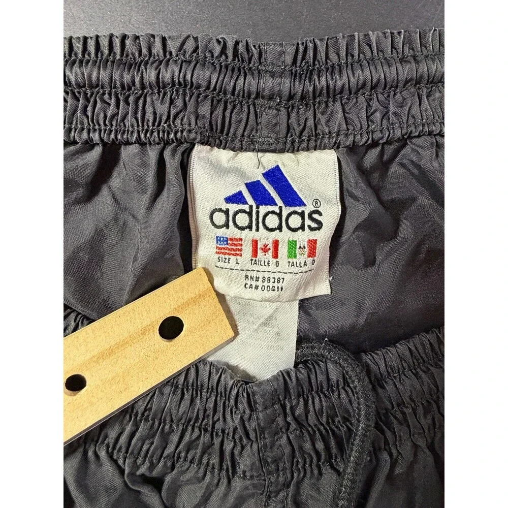 Vintage 90s Adidas Black Nylon Track Pants- Large, Windbreaker, Ankle Zip