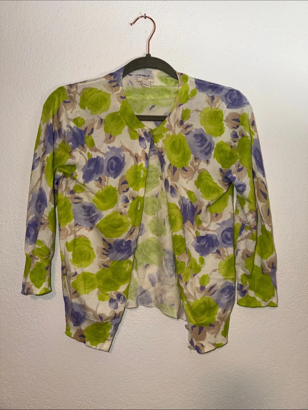 J. Crew Floral Button-Front Cardigan in Green & Purple