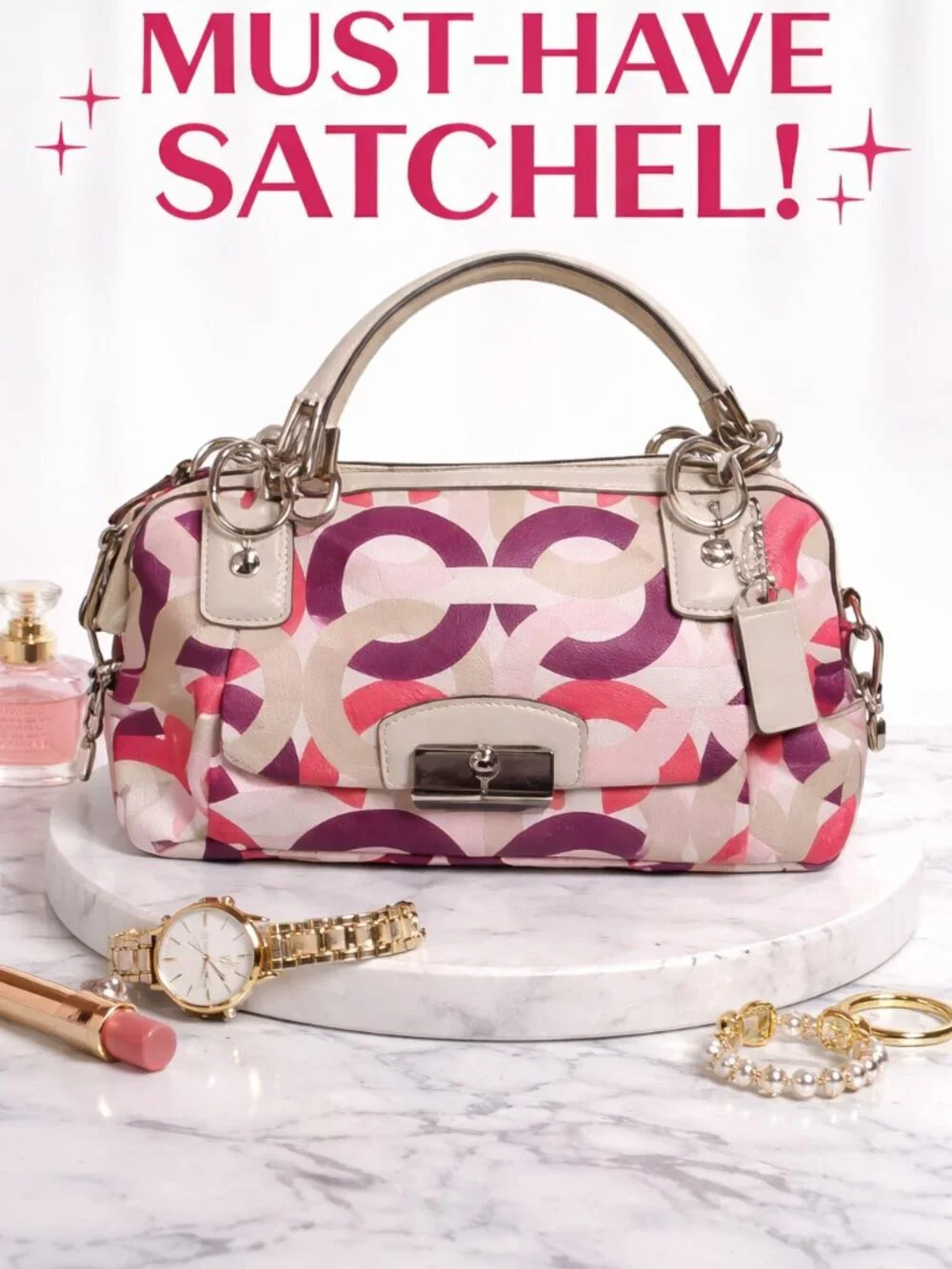 Coach Signature Scribble Print Crossbody Satchel – Multicolor Sateen & Leather