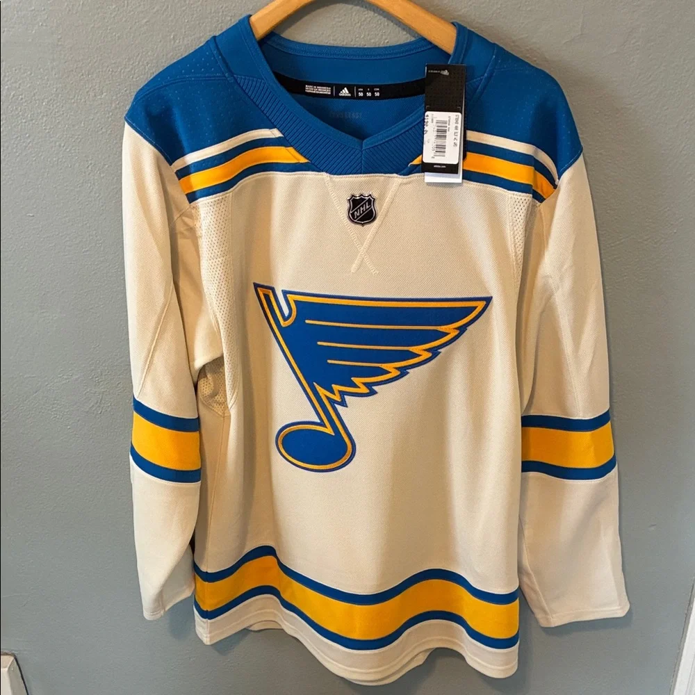 Adidas Men’s Official NHL STL Blue Cream Gold Hockey Jersey 50 NWT