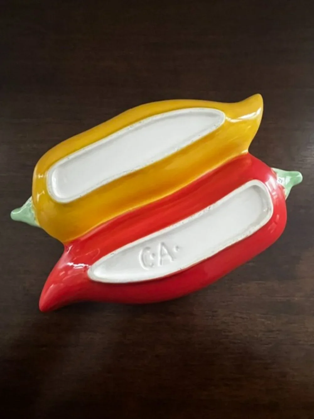 Ceramic Pepper Divided Serving Dish Red Yellow California Whimsical