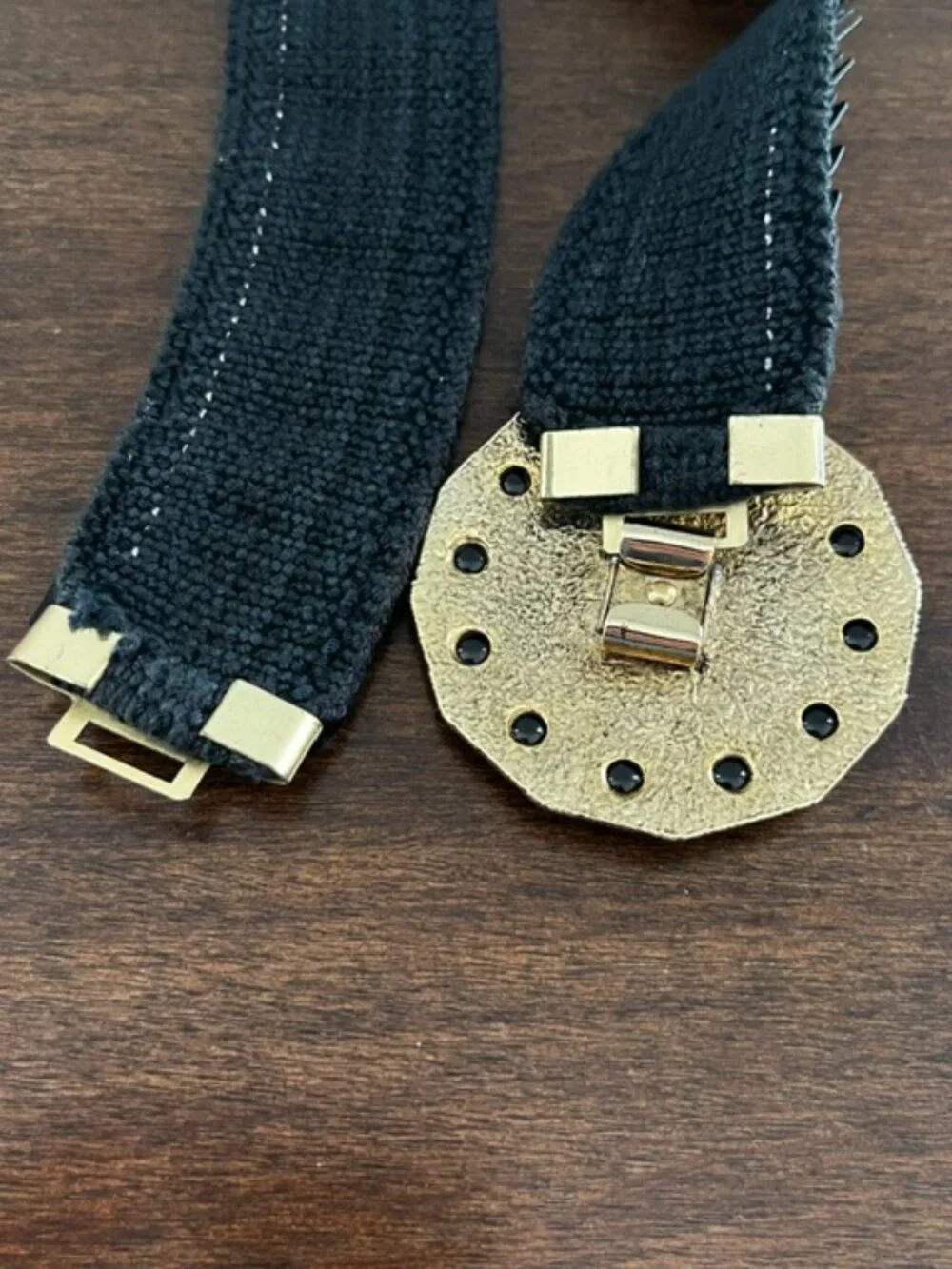 Stretch Statement Belt Black Scale Wide Gold Tone Medallion Buckle