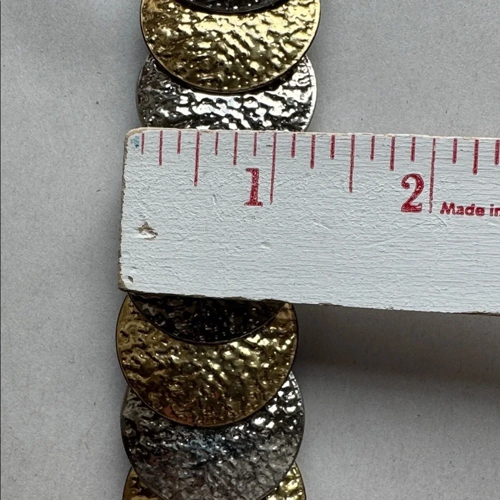 Vintage Gold Silver Tone Circle Belt Womens S/M 70’s stretchy Metallic Disco