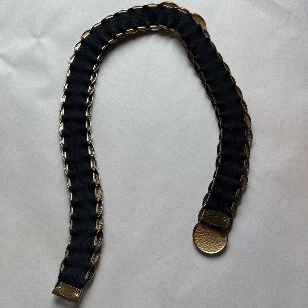 Vintage Gold Silver Tone Circle Belt Womens S/M 70’s stretchy Metallic Disco