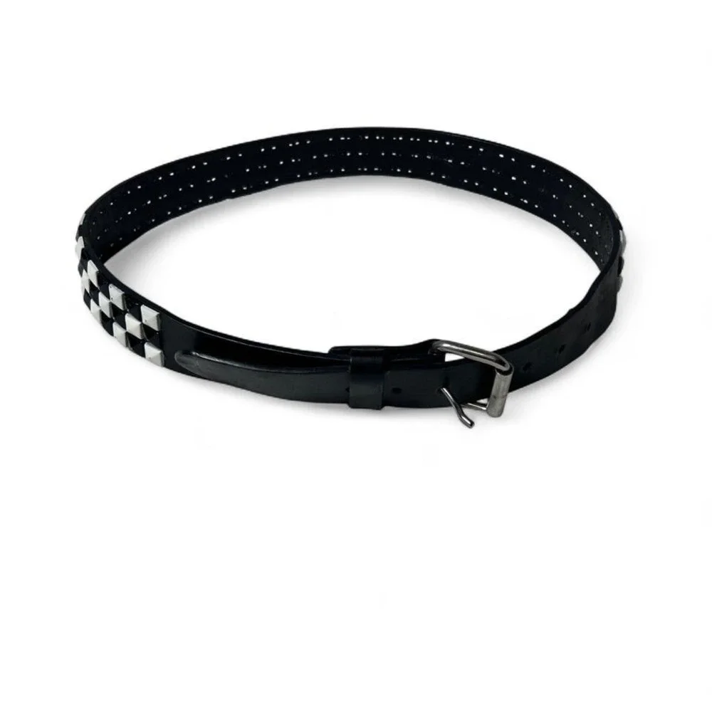 black‎ & white checkered studded belt #punk #grunge #festival