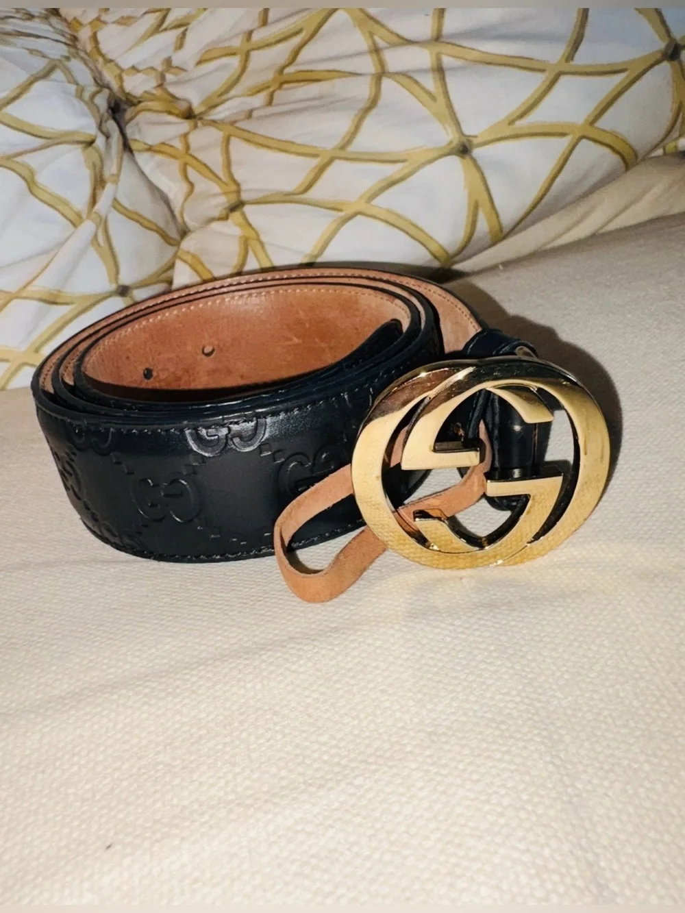Gucci Black Leather Belt with Gold Double G Buckle