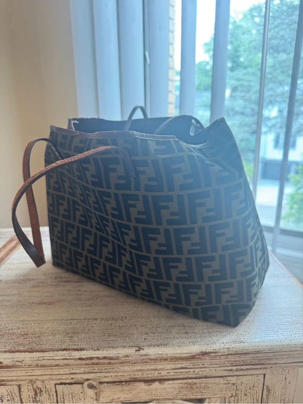 Fendi Black and Brown FF Logo Tote