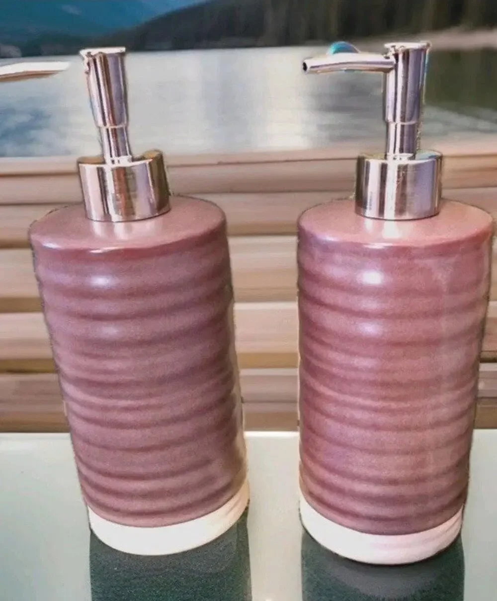 (2) Threshold Ceramic Lotion/Soap Pump/Containers.