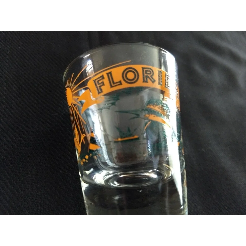 Florida Souvenir Shot Glasses Vtg Carrib Set of 4 Original Box Marlin Sunshine