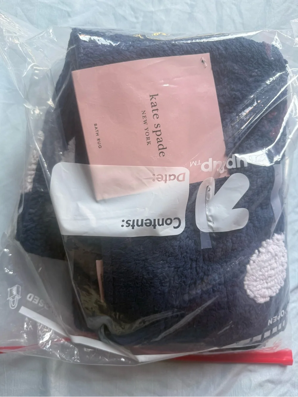 kate spade navy blue bath rug with white dot