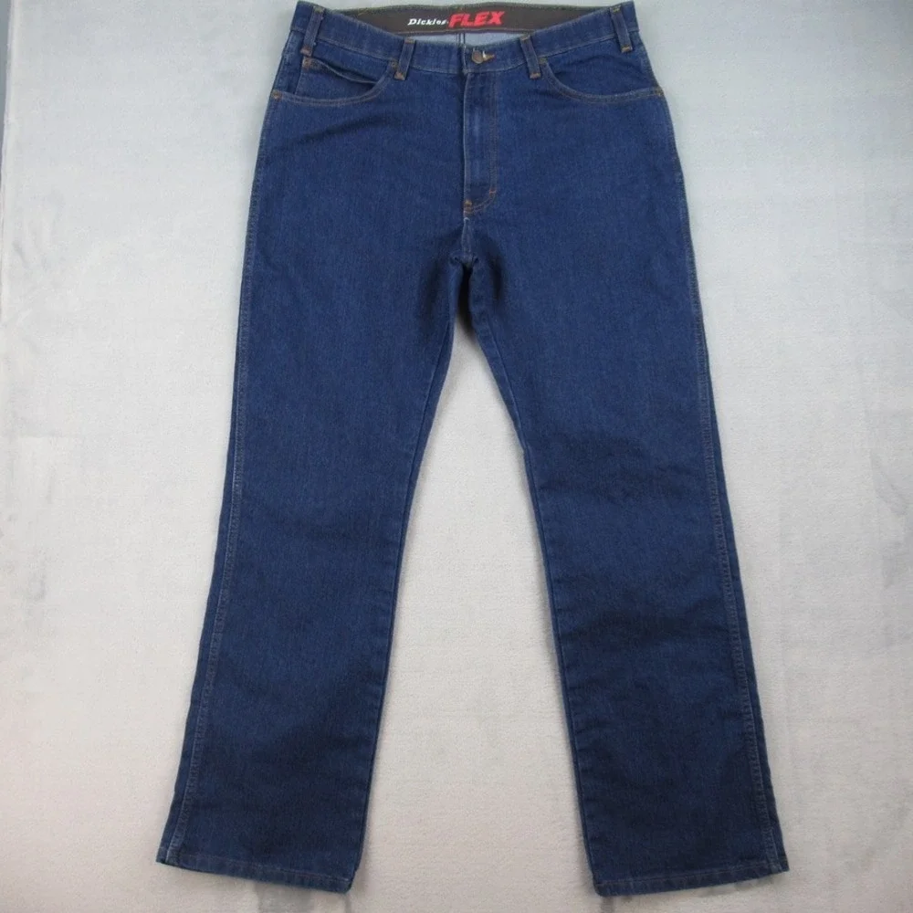 Dickies Flex Mens Regular Fit Straight Leg Jeans Dark Blue DD800RNB 34x32