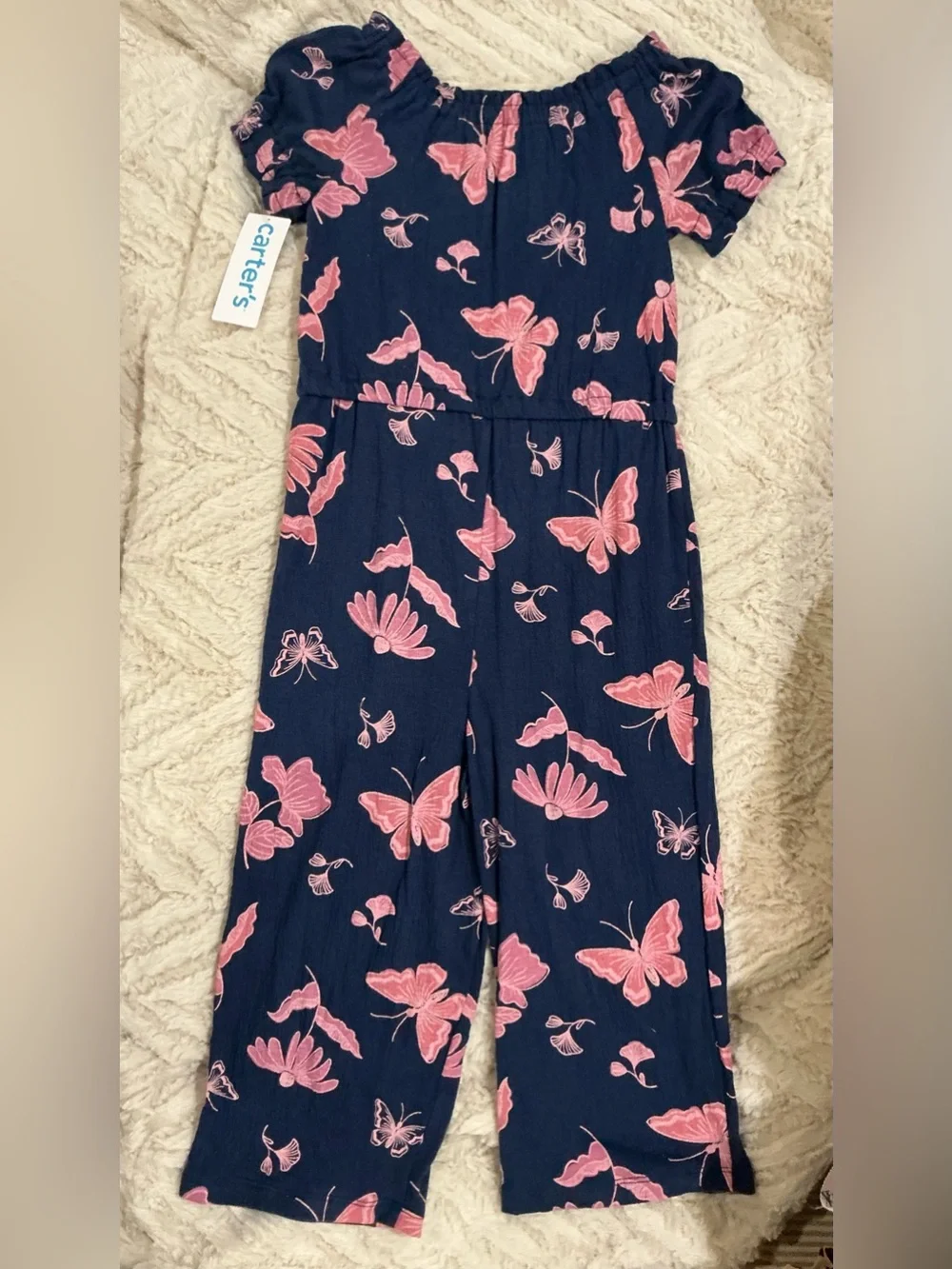 Carter's Navy Jumpsuit with Pink Butterfly & Floral Print