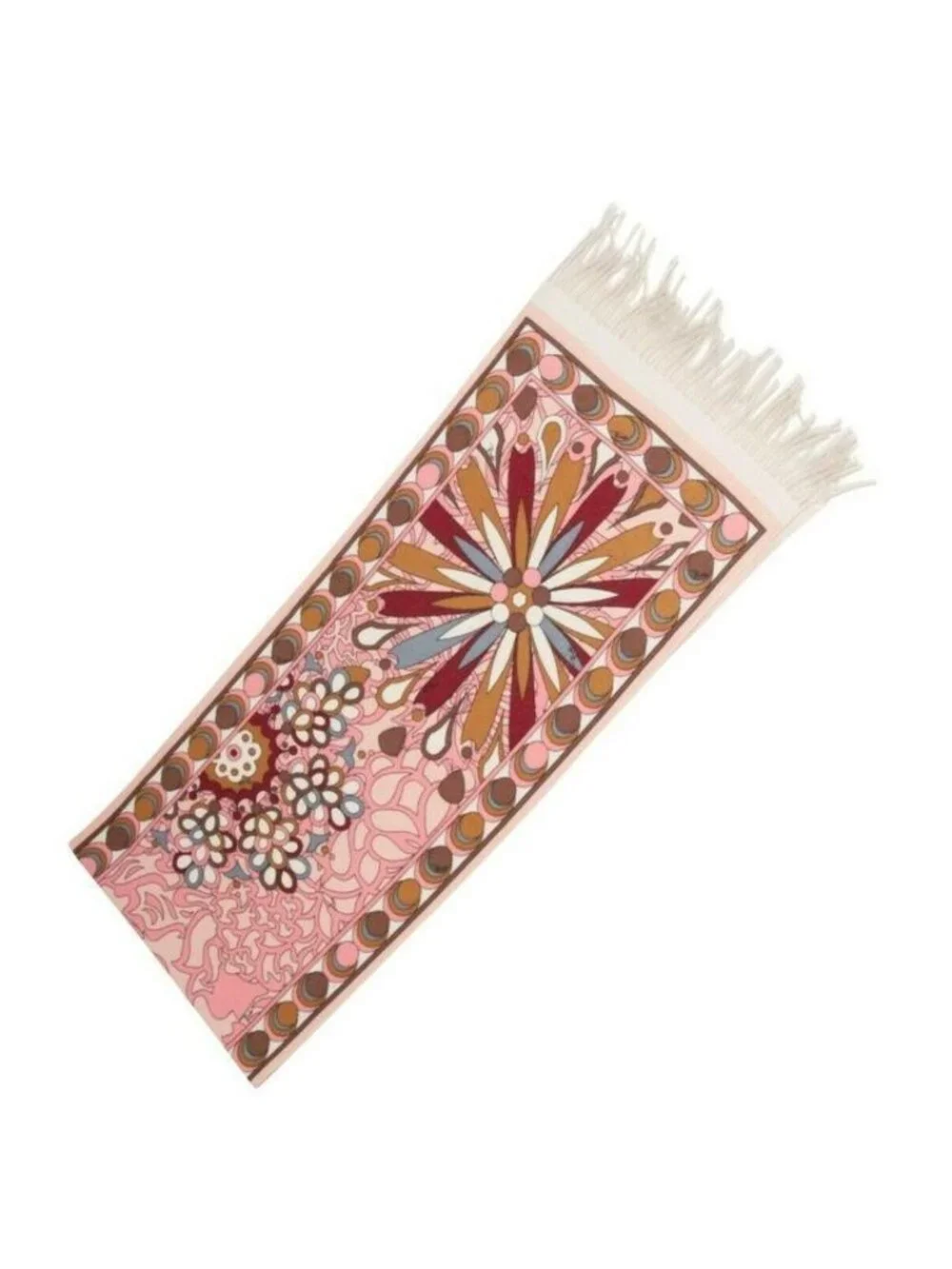 Emilio Pucci Scarf 62.5x13 Pink Red  Floral Psychedelic Fringe Shawl Neck Wrap