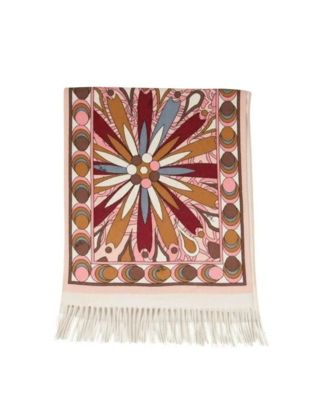 Emilio Pucci Scarf 62.5x13 Pink Red  Floral Psychedelic Fringe Shawl Neck Wrap