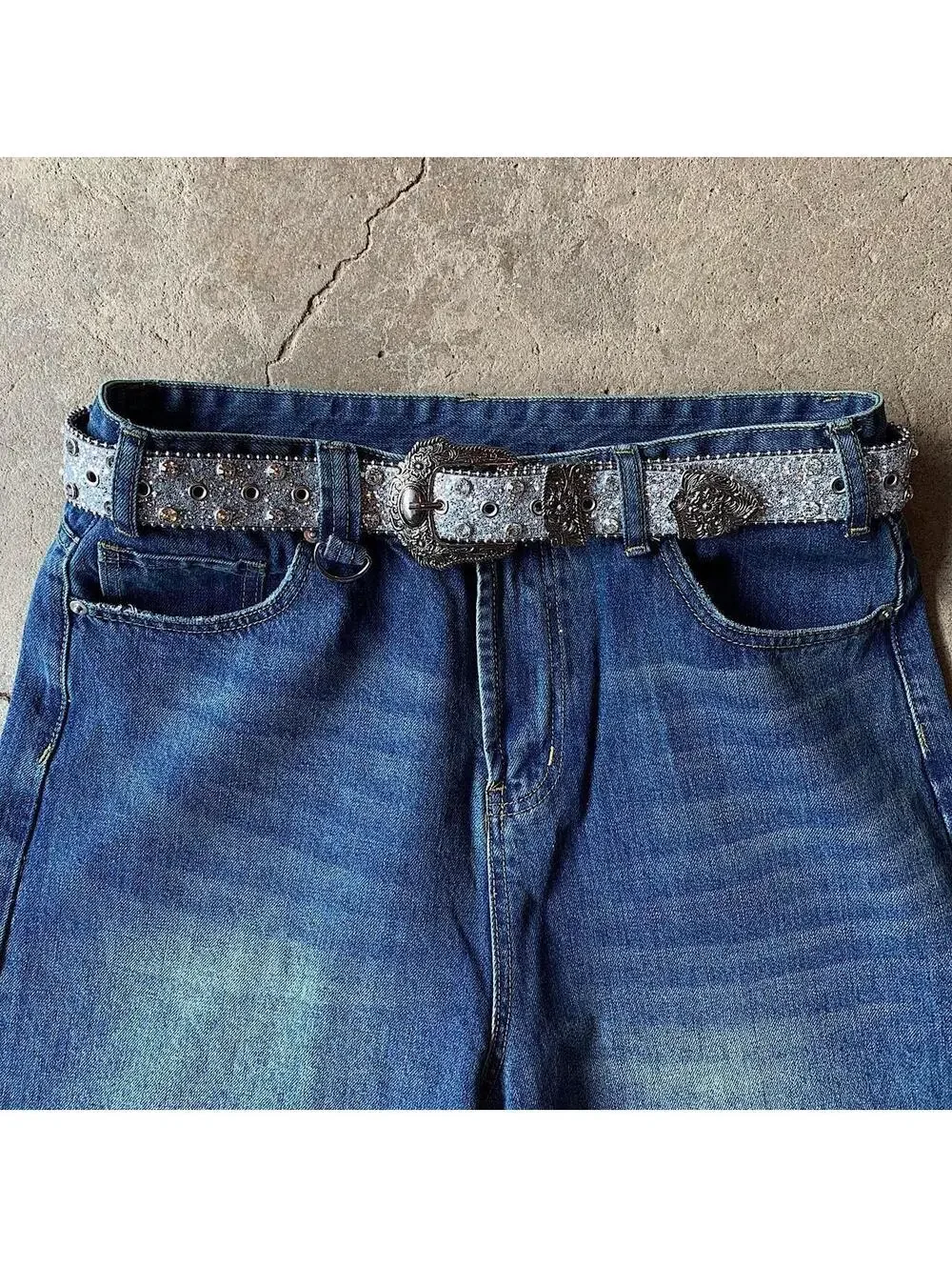 Y2K Cyber Punk Silver Gray Stone Belt 41 Inch