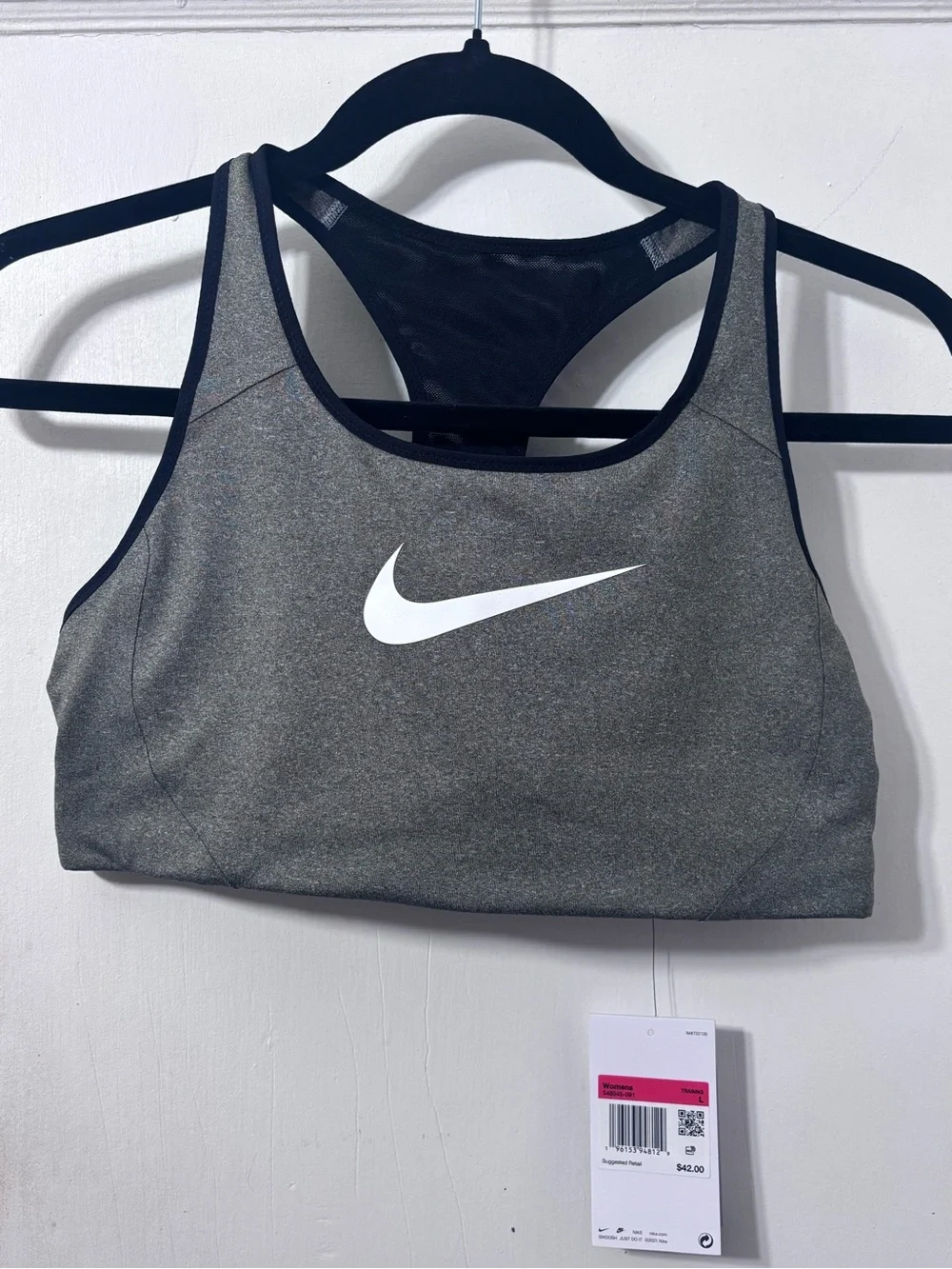 Nike Gray Racerback Sports Bra with White Swoosh
