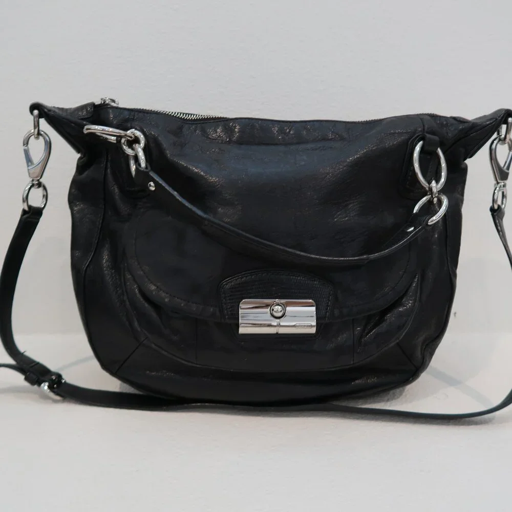 Coach Kristen Black Leather Shoulder/Crossbody Bag-silver Hardware