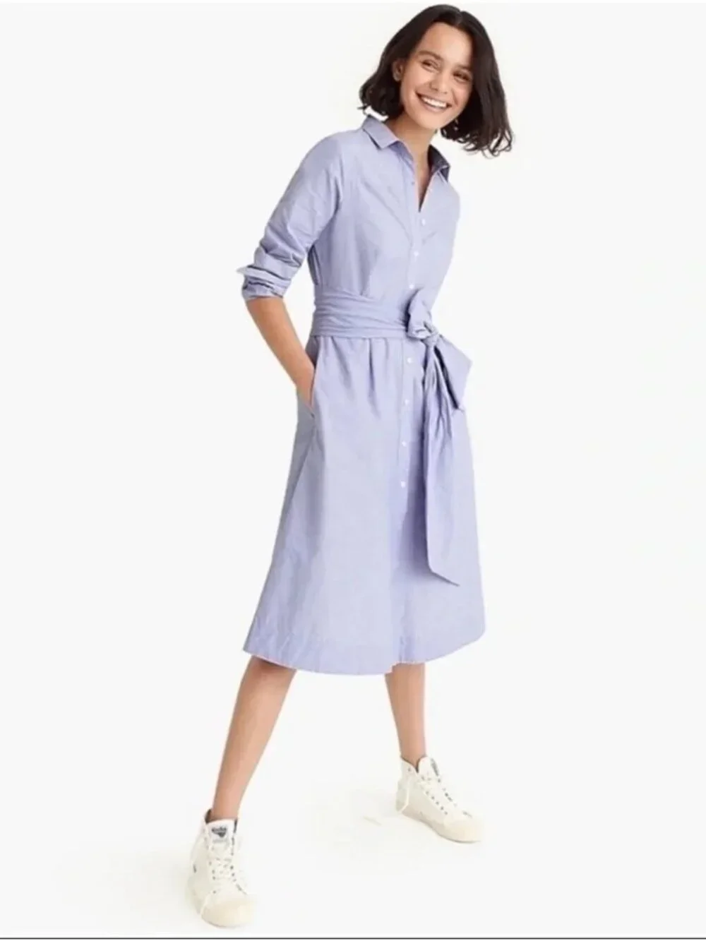 NWT J.Crew Tie Waist Shirt Dress in Peri End-on-End Cotton Button Down Dress 2
