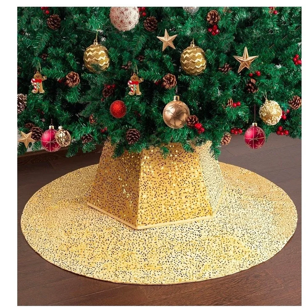 Mr. Pen Gold Sequin Christmas Tree Skirt 48in and Foldable Tree‎ Collar Set