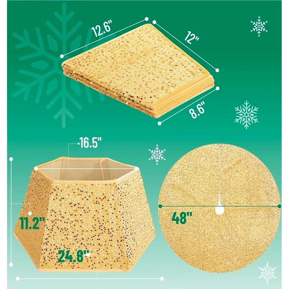 Mr. Pen Gold Sequin Christmas Tree Skirt 48in and Foldable Tree‎ Collar Set