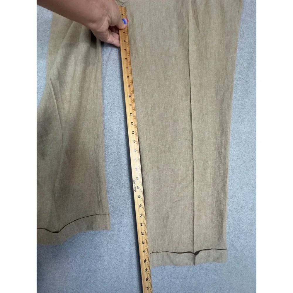 Alan Flusser Pleated Linen Trousers 40x30 Tan Linen Blend Cuffed Pants