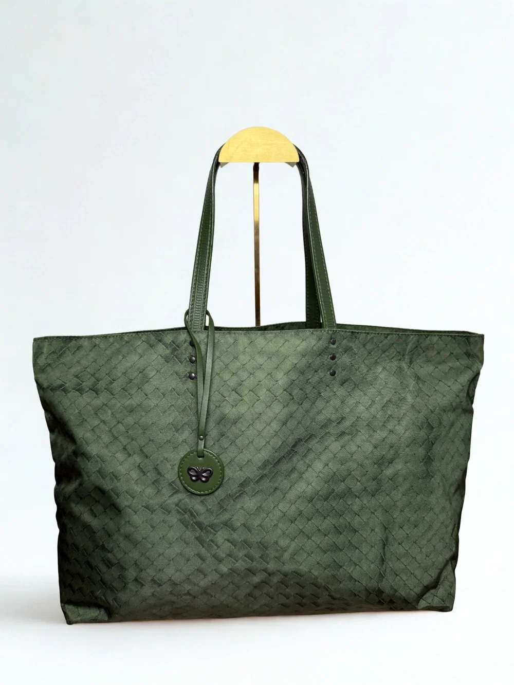 Bottega Veneta Medium Intrecciato Nylon Tote — Deep Olive Green