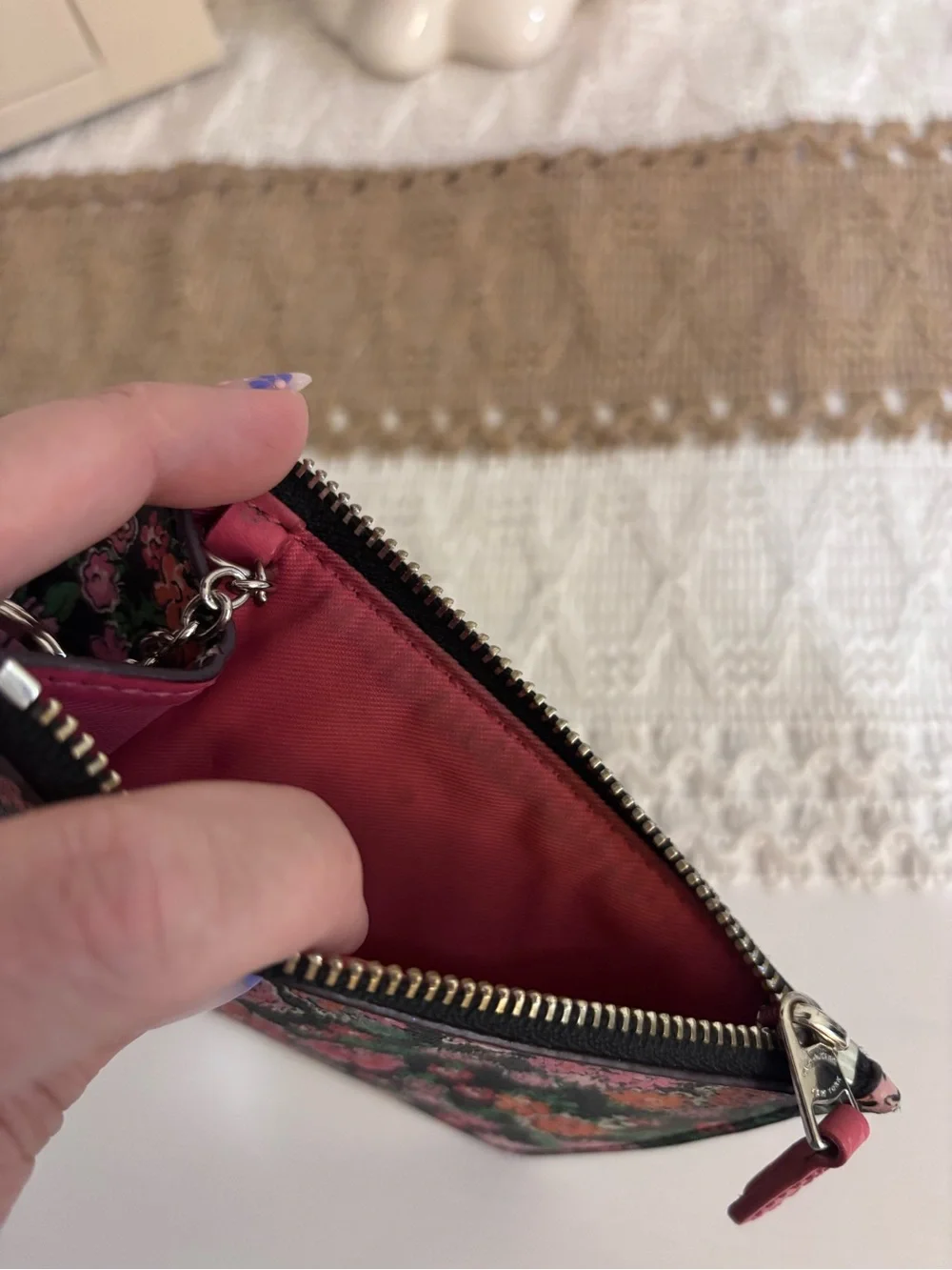 Coach Black Floral Keyring Zip Pouch