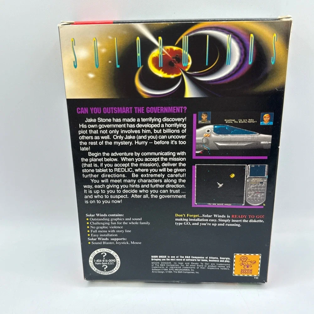 Solar Winds Galaxy PC OS 3.5 Disk  Vtg Big Box 1994 Moon Doggie B&N Co. Sci Fi