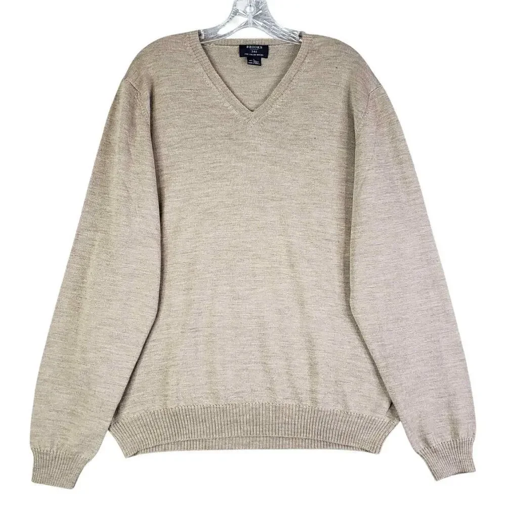 Brooks Brothers Sweater 346 Men’s Large L Beige Merino Wool Pullover Knit