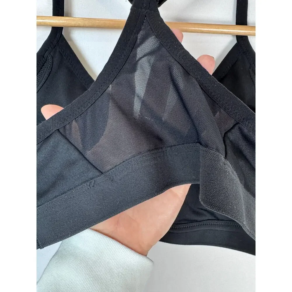 Nike Indy Dri Fit Sports Bra Women L Black Padded V Neck Strappy Yoga Workout