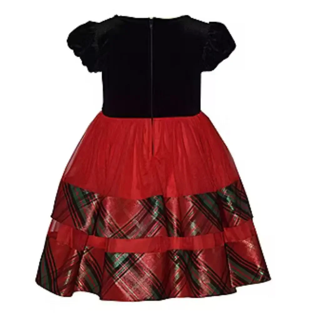 Bonnie Jean Red Velvet & Plaid Tiered Holiday Dress Girls New Christmas Size 4