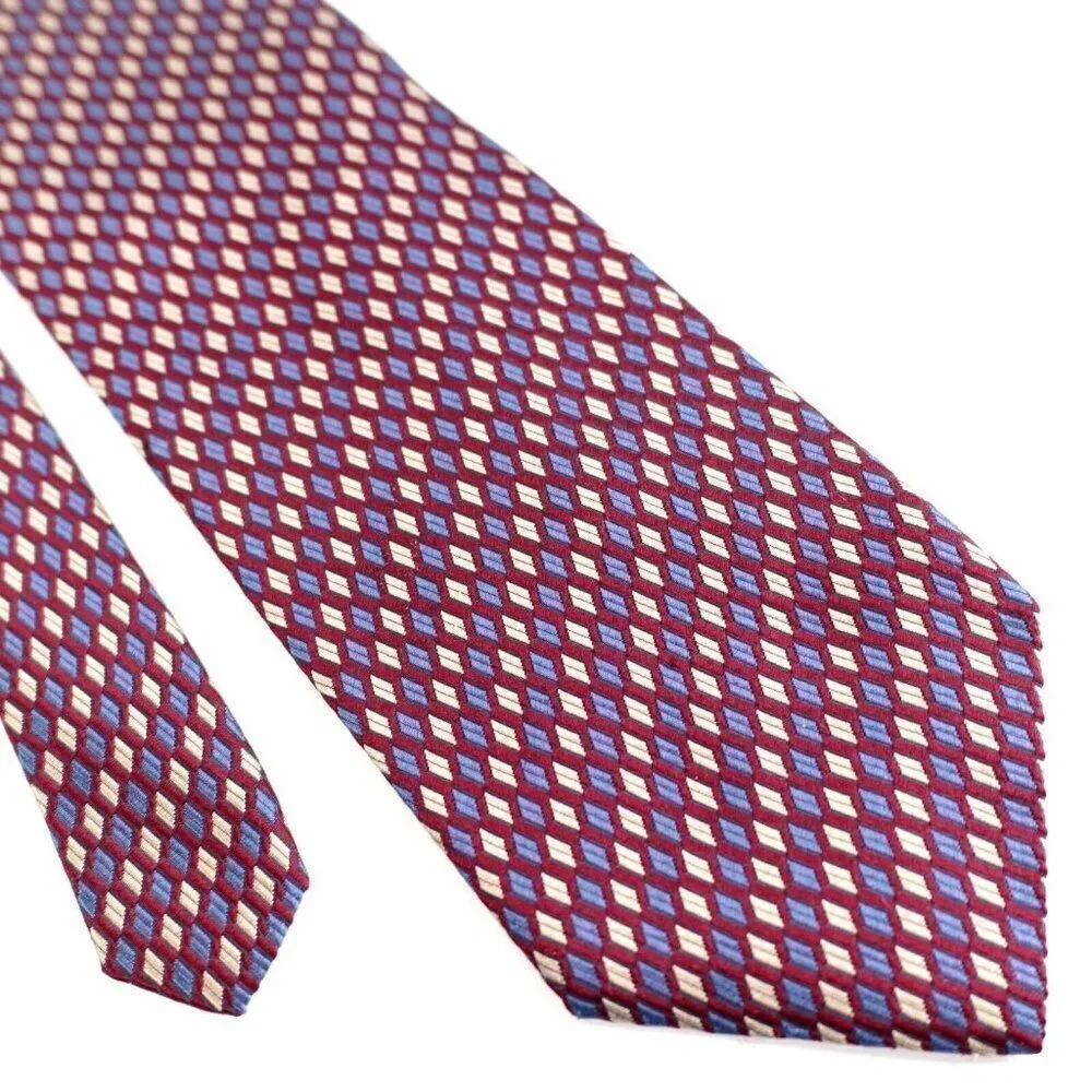 Jos A Bank‎ Corporate Collection Burgundy Red Geometric Check Woven Silk Tie