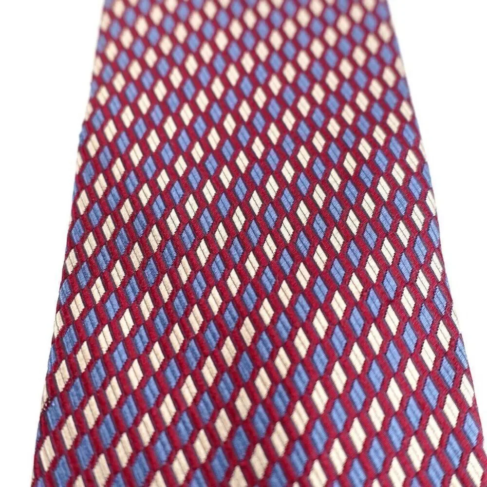 Jos A Bank‎ Corporate Collection Burgundy Red Geometric Check Woven Silk Tie