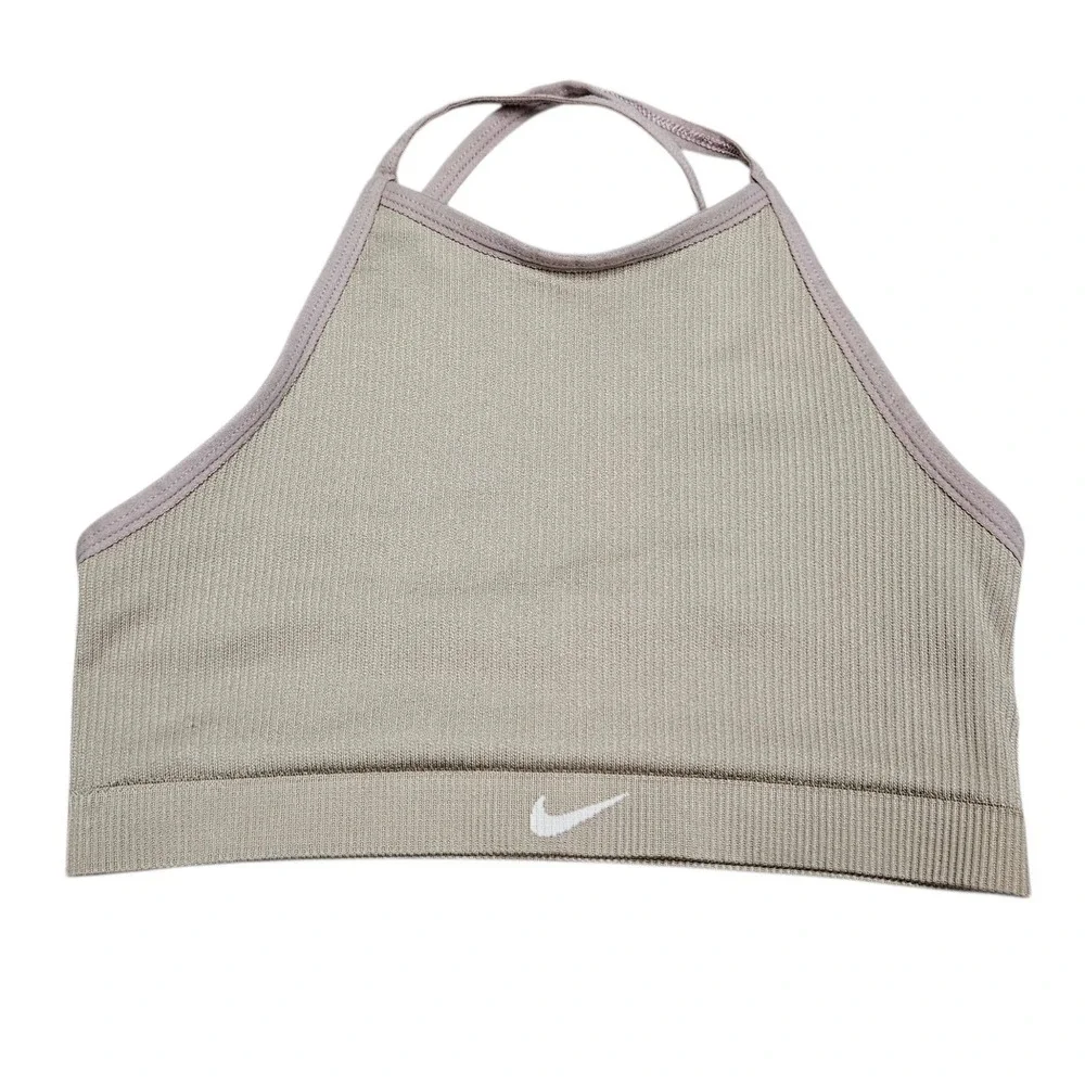 Nike Ribbed Sports Bra Tan Light‎ Support Racerback Crisscross Gym Size S